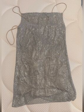 Alice + Olivia Silver Sequin Slip Dress